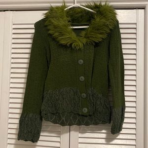 Vintage Faux Fur Collar Cardigan